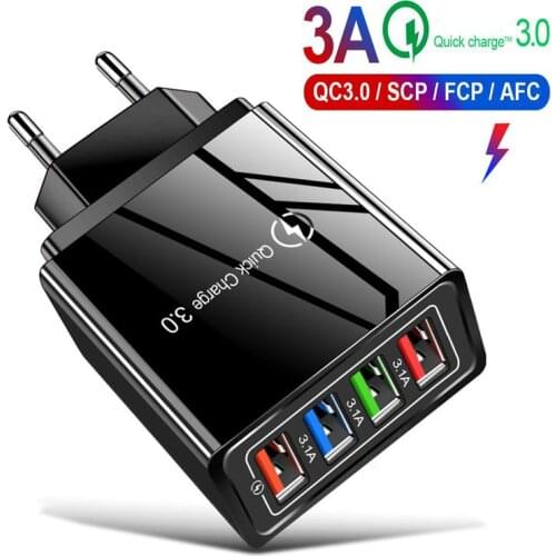 QC 3.0 fast charge 4 USB multi-port 5V/9V/12V smart travel mobile phone charger US regulations European standard 3A fast charge