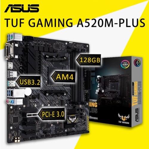 Socket AM4 Asus TUF GAMING A520M-PLUS Motherboard Support 3rd-Gen AMD Ryzen DDR4 128GB PCI-E 3.0 M.2 CHAI AMD A520 Placa-mãe AM4