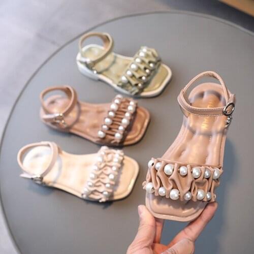 Girls Sandals Summer New Little Girl Pearl Princess Shoes Small Childrens Non-slip Soft-soled Childrens Shoes