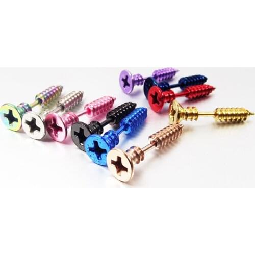 2 Pieces Black Rose Gold 316L Stainless Steel Stud Earring Screw Earrings Punk Men Women Punk Body Piercing Jewelry