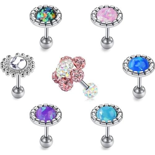 16G 7PCS Stud Earrings Cartilage Tragus Earrings Stainless Steel Barbell Studs Helix Earring Body Piercing Jewelry for Women Men