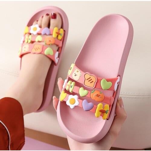 Cute Women Men Slippers Summer Slides Cartoon Bear Fruits Home Indoor Thick Soled Sandals Ladies Couples Bathe Shoes Flip Flops