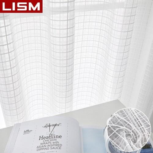 LISM Plaid Yarn Sheer Curtains for Window Tulle Voile Curtains for Living Room Kitchen Bedroom Drape Window Treatment Home Decor