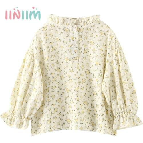 Iniim Little Kids Spring and Autumn Girls Stylish Top Ruffle Collar Full Sleeves Elastic Cuffs Casual Pastoral style Shirt