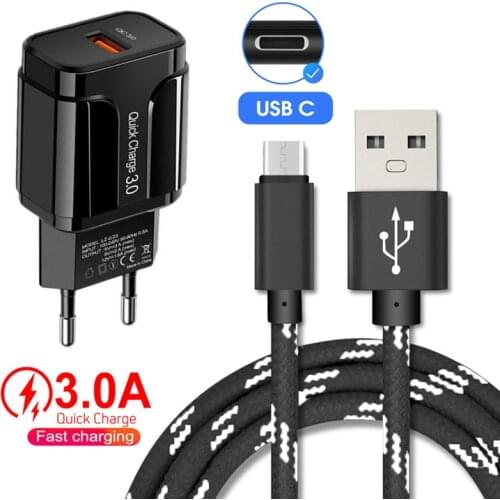 For Samsung Charger QC 3.0 Fast usb Power bank Adapter Type C Charge Cord for Galaxy S8 S10 S21 A11 A12 A02S A32 A40 USB C Cable