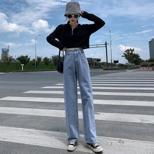 2021 New Spring Autumn Wide-leg Jeans Women High-waist Denim Pants Retro Loose Droop Straight Cowboy Trousers Clothes