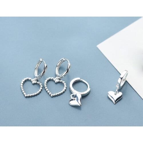 AIFENAO Romantic 925 Sterling Silver Earrings Korean Hoop Huggies Pendant Heart Minimalist Jewelry for Women Girl Gift Wholesale