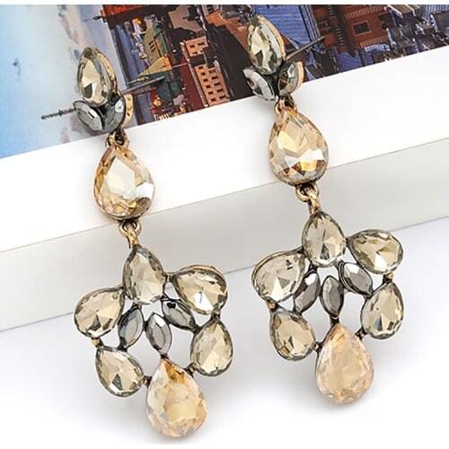 ZHINI New Design Hot Fashion Gold Plating Crystal Glass Pendant Drop Earrings for Women Brincos Earing Wedding Jewelry Girl Gift