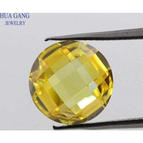 Golden Cubic Zirconia Stone Round Shape Double Checkerboard Cut Loose Yellow CZ Stone Synthetic Gems For Jewelry 4~14mm