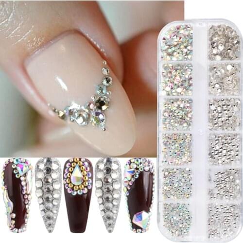 1 Box AB Crystal Rhinestones Nails Decoration SS3-SS12 Strass Charms Diamonds Dry Flowers Gems Accessories Nail Supplies LA1891