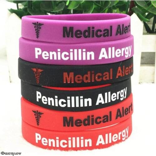 1PC Penicillin Allergy Alert Silicone Wristband Logo Armband Nurse Bangles For Men Women