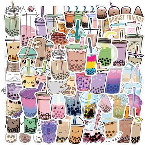 10/50Pcs Pearl Milk Tea Cute Graffiti Stickers Suitcase Laptop Helmet PVC Stickers Student Childrens Toys Decoration Stickers