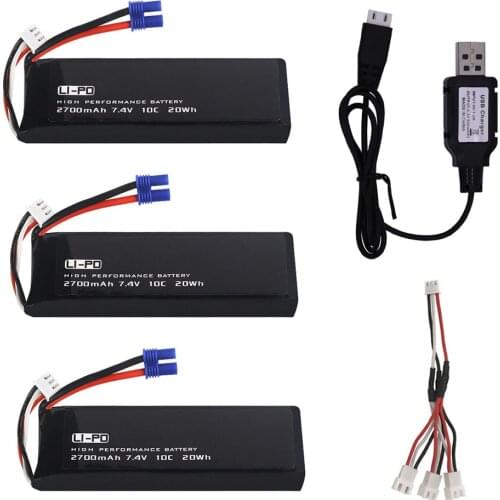 7.4V 2700mAh 10C lipo battery with USB Charger 3in1 cable For H501S H501C X4 RC Quadcopter spare parts battery for Hubsan H501S