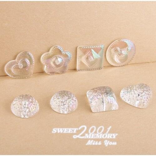 AB Clear Resin Cabochons 10pcs Lovely Heart Flower Square Round Cameo Patch Sticker Fit Ornament Accessories jewelry Material