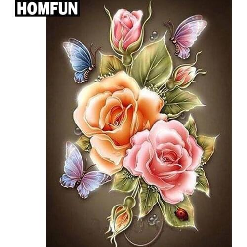 HOMFUN Full Square/Round Drill 5D DIY Diamond Painting "Butterfly flower" Embroidery Cross Stitch 5D Home Decor Gift A03846