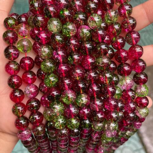 Natural Stone Cracked Watermelon Crystal Quartz Beads 6-12mm Pick Size 15'' Strand Round Loose Stone Beads For Jewelry Making