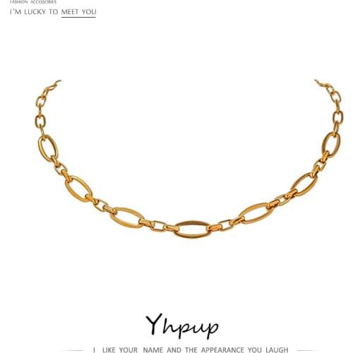 Yhpup Statement Chain Choker Stainless Steel Necklace украшения 2021 бижутерия Simple Metal 18 K Girls Necklace бижутерия New
