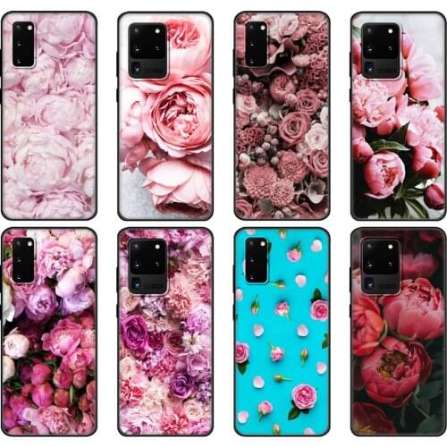 Black tpu Case For Samsung galaxy S20 /S20 PLUS/S20 ultra/S20+ /S20FE back cover Flower Pink Peonies Peony