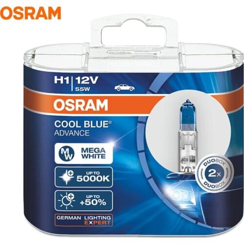 OSRAM H1 5000K 12V 55W Cool Blue Advance Halogen Bulbs Xenon White +50% Brighter Car Headlight OEM Lamps Pair 62150CBA (2 Pcs)