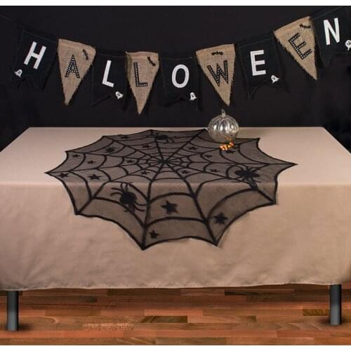 Halloween Black Lace Spider Web Fireplace Mantel Party Scarf Tablecloth Horror Props Halloween Party Decoration