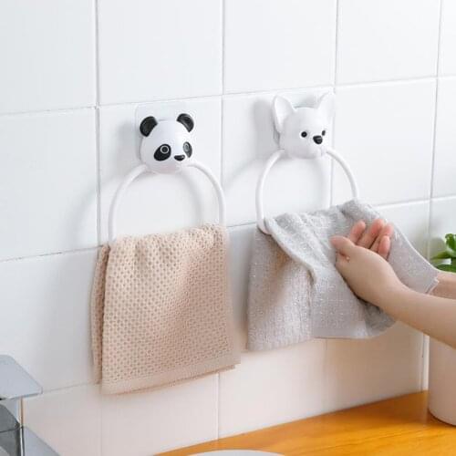 Cute Cartoon Animal Towel Rack Creative Wall Hanging Towel Ring Cartoon Dog Panda Hand Towel Holder Rack
