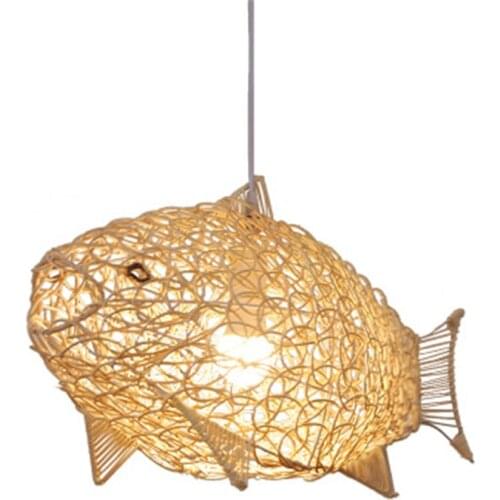 Creative Simple Fish Shaped Rattan Lantern Restaurant Chandelier Corridor Lamp Outdoor Garden Lamp Free Shipping LED Bulbs Iron