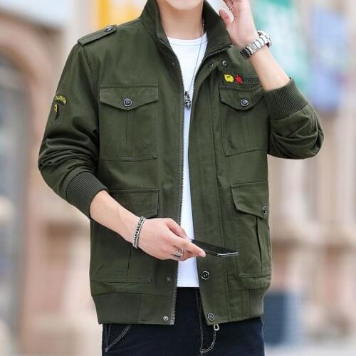 Mens cotton jacket coat autumn and winter new products short middle-aged and young military windbreaker wash loose denim fat la