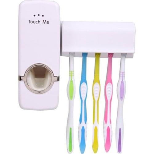 Fashion Automatic Toothpaste Dispenser +Toothbrush Holder Set Family Set Wall Mount Rack Bath Oral Wholesale