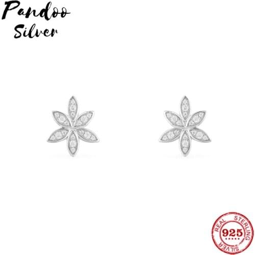 Fashion Charm Sterling Silver Copy 1:1 Copy,Silver Small Paved Floral Earrings For Women Luxury Jewelry Gift
