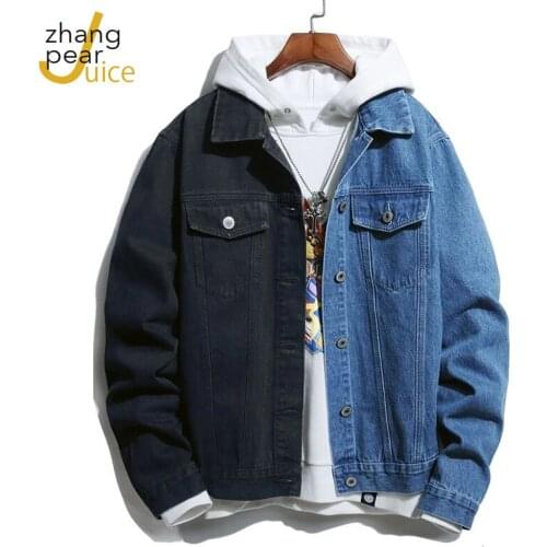 Autumn Winter Men Denim Jacket Coat Fashion Casual Spell Color Stitching Jeans Jacket Coat Men Color Block Jacket