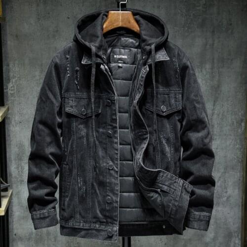 Men Outwear Casual Denim Coats Hooded Cotton Liner Denim Jakets Men Winter Denim Coats Jean Jackets New Fashion