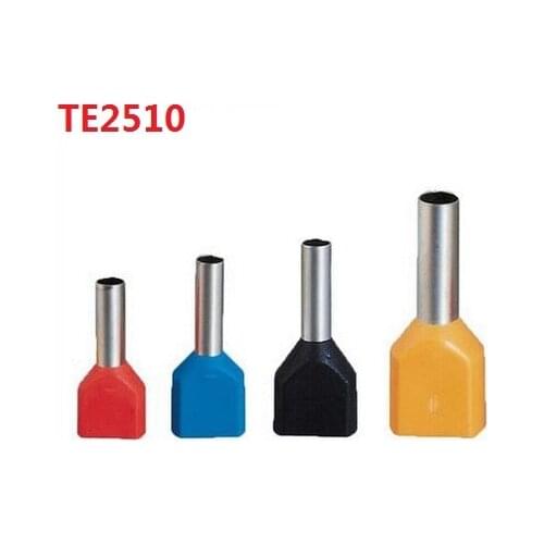 TE2510 100pcs Wire Ferrules End Sleeve Double Cord End Terminal Copper Insulated Crimp Splice Terminal connector for two wires