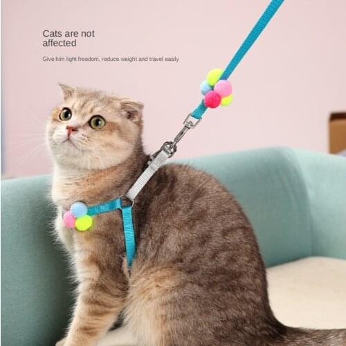 New Colorful Fluffy Ball Cat Traction Rope Small and Medium-sized Dog Chest Straps Dog Walking Rope Cat Rope Spot Wholesale