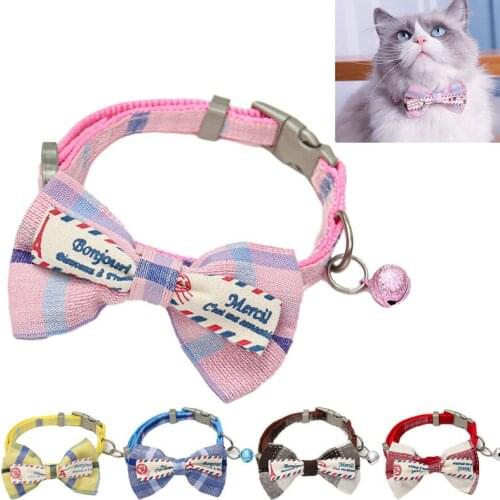 Dog Puppy Cat Collar with Bell Bow tie Adjustable Breakaway Cat Necklace Plaid Safety Buckle Collar for Puppy Kittens Necklace