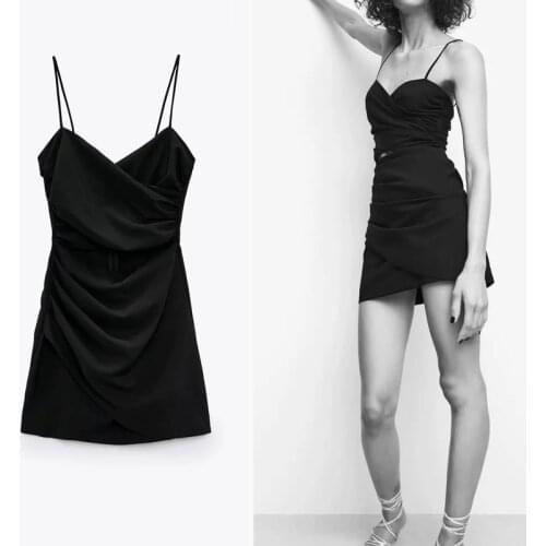 TRAF Za 2021 Cut Out Black Dress Women Sleeveless Slip Summer Dress Woman Ruched Mini Dress Lady Wrap Sexy Evening Short Dresses