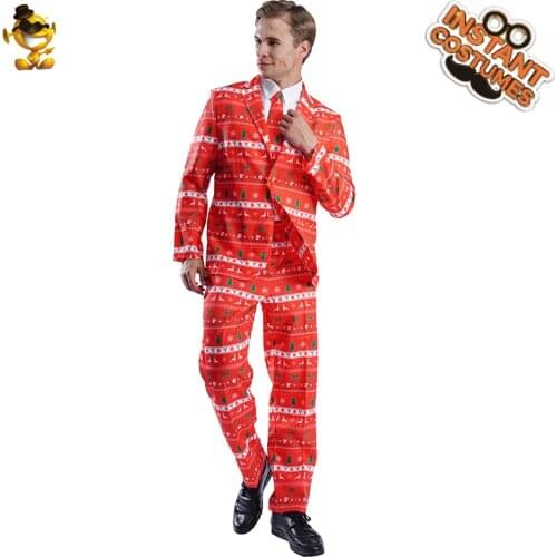 New Style Adult Party Mens Christmas Costume Halloween Carnival Fancy Dress Bow Tie Red Jacket Gentleman Party Clothing
