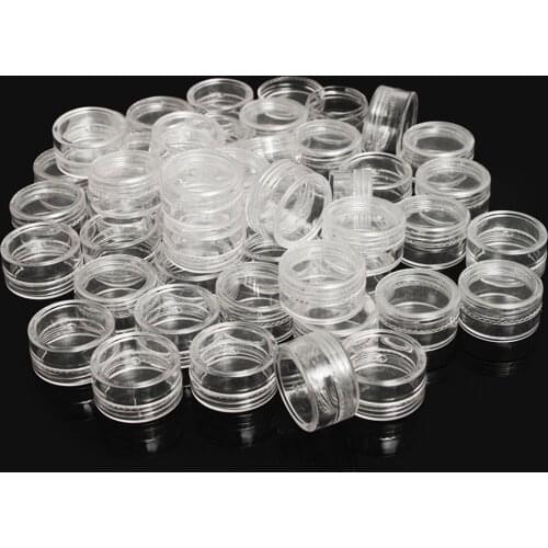 50Pcs 2.5ML Clear Plastic Jewelry Bead Storage Box Small Round Container Jars Make Up Organizer Boxes Cosmetic Portable Box