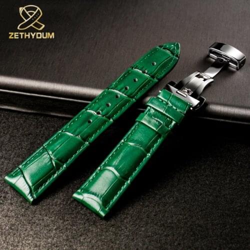Genuin leather bracelet green color watch strap Butterfly Clasp watchband sized in 12 14 16 18 20 21 22mm watch band