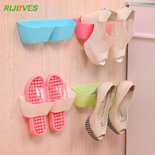 RLJLIVES Wall-Mounted Sticky Hanging Shoe Hook Shelf Rack Shoes Holder Storage Organizer