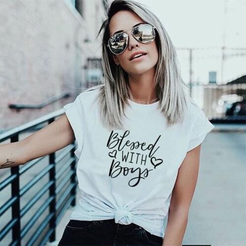 Blessed With Boys New Arrival Funny Casual 100%Cotton Mom T-Shirt mom of boys shirt only boys tees Gift for Mother