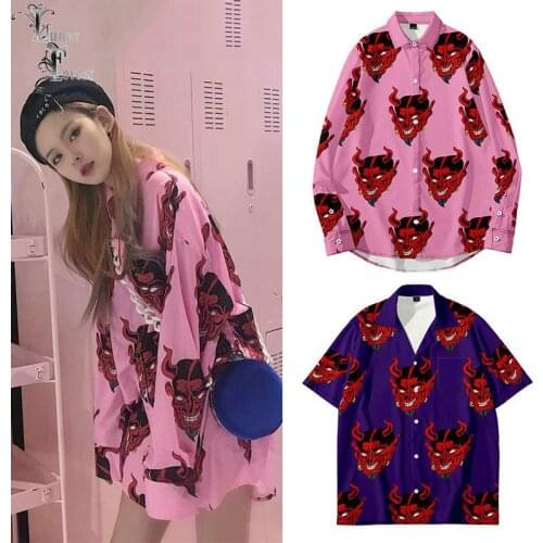 Satan Funny 3D Printing Unisex Shirt Women/Men Casual Summer Short Sleeve Cool Loose Button Streetwear Anime Overclothes 6XL