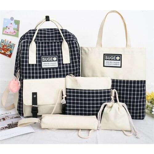 College Backpack Women Plaid Pattern School Bag Canvas Softback Preppy Style Rucksack Travel Female Shoulder Bagpacks Ladies