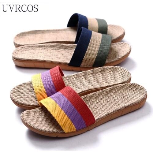 Summer Flax Slippers Women Men Casual Linen Slides Multi-Style Non-Slip EVA Home Flip Flops Indoor Shoes Female Sandals
