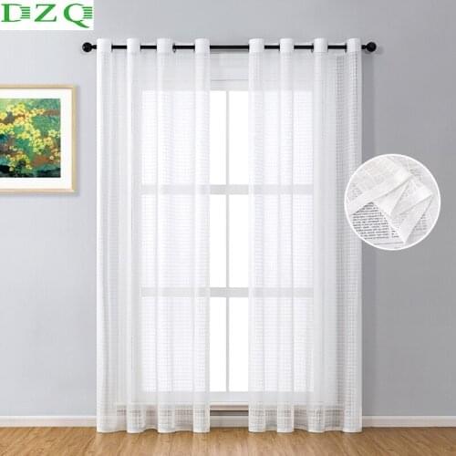 TPS White Tulle Square Grid Sheer Curtain for Living Room Bedroom Kitchen Voile Curtain Window Treatment Home Design Panel Blind