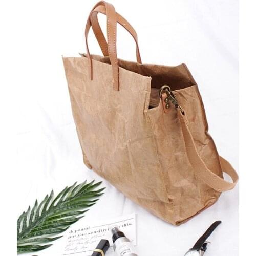 Tote Bag Designer Handbag Purse Shoulder Bag Female Women Bag Simple Folds Fashion 2021 Washed kraft Paper High Capacity Zipper