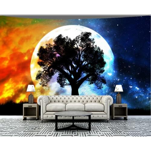 Shadow Of Trees Under The Moon Tapestry Starry Universe Series Custom Tapestries Beach Towel Art Tapestries Dorm Home Decor