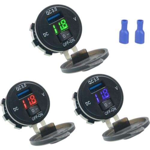 DC 12V/24V Universal Automobile Motorcycle Power Socket Adapter USB QC 3.0 Mobile Phone Quick Charger Car LED Voltmeter