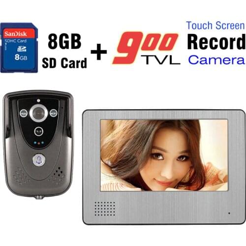 7 Inch Recording Monitor Wired Video Intercom Door Phone Doorbell System 900TVL HD Camera 8GB Card record video photo