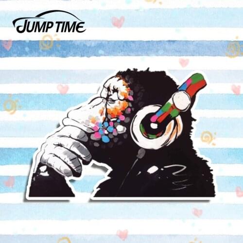 Jump Time 13cm x9cm Banksy Thinker Monkey Headphones Funny Car Stickers Auto Laptop Bumper Decals Vinyl Car Wrap Car Accessories