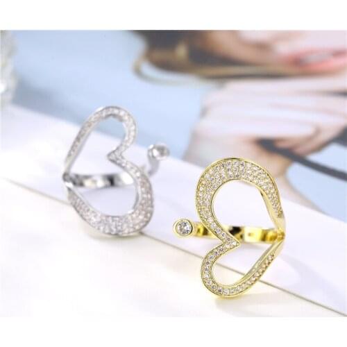 YJGS Heart Shaped Hollow Ring For Female Fashion Open Ring Micro-Set Simple Adjustable Zircon Ring Jewelry Gifts
